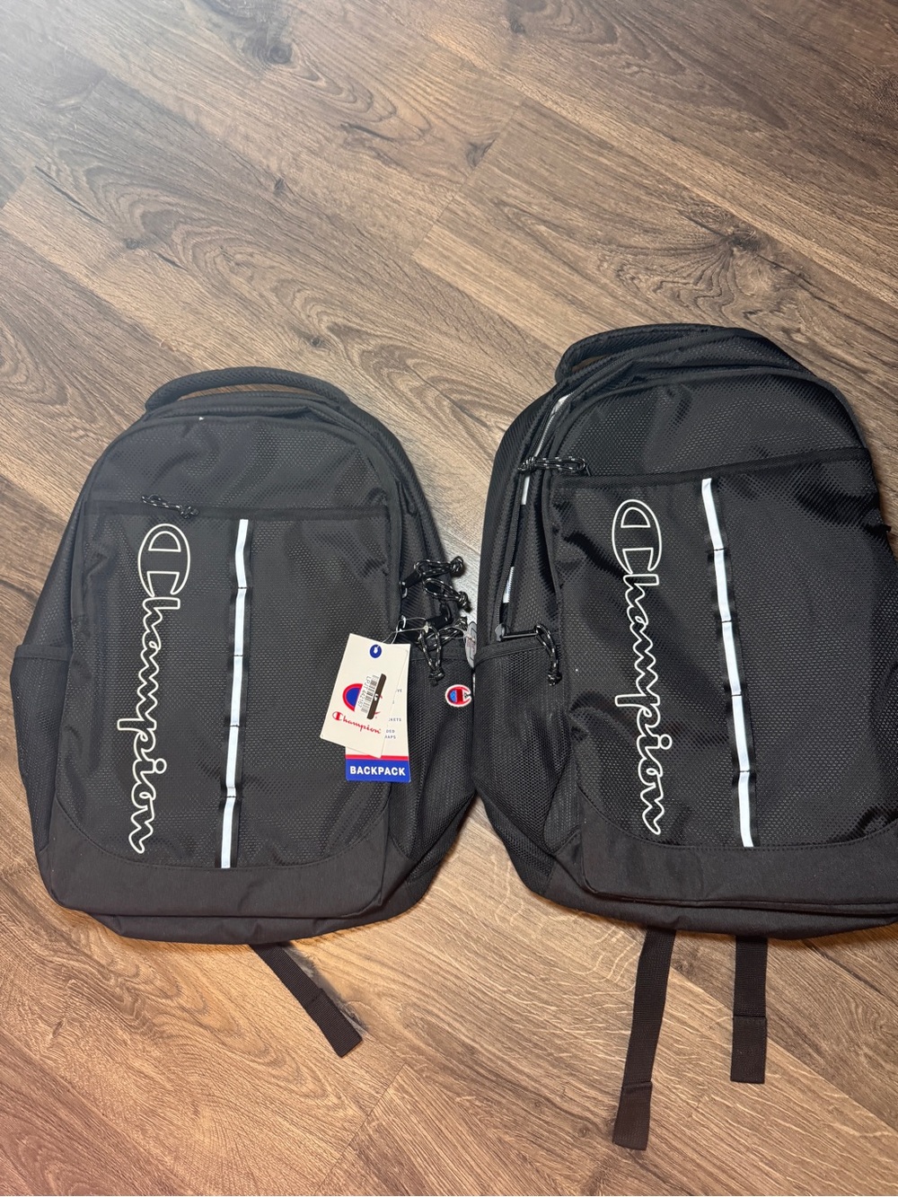 Champion Black Kids Backpack with White Logo Striping